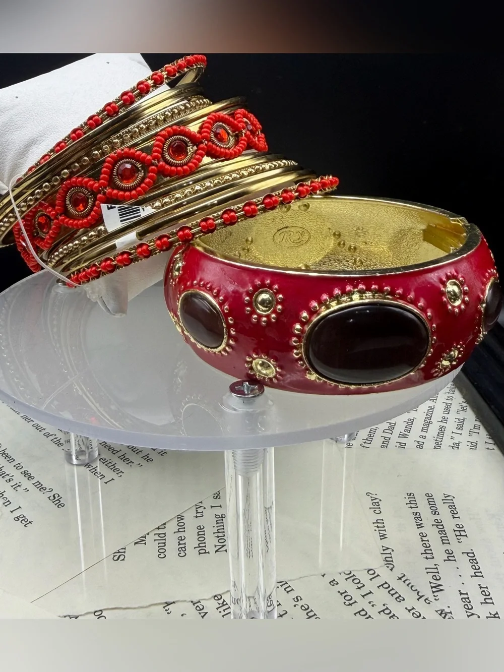 Red and Gold Multi-Stack Bangle Set